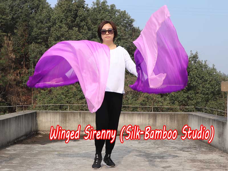 1 pair 1.5m (59") purple fading belly dance silk fan veil