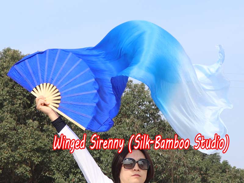 1 pair 1.5m (59") blue fading belly dance silk fan veil
