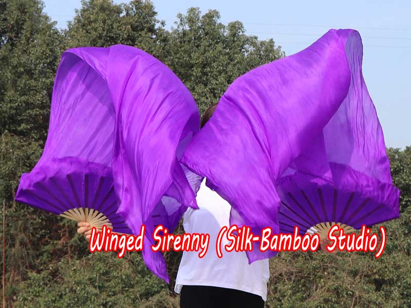 1 pair 1.5m (59") purple belly dance silk fan veil