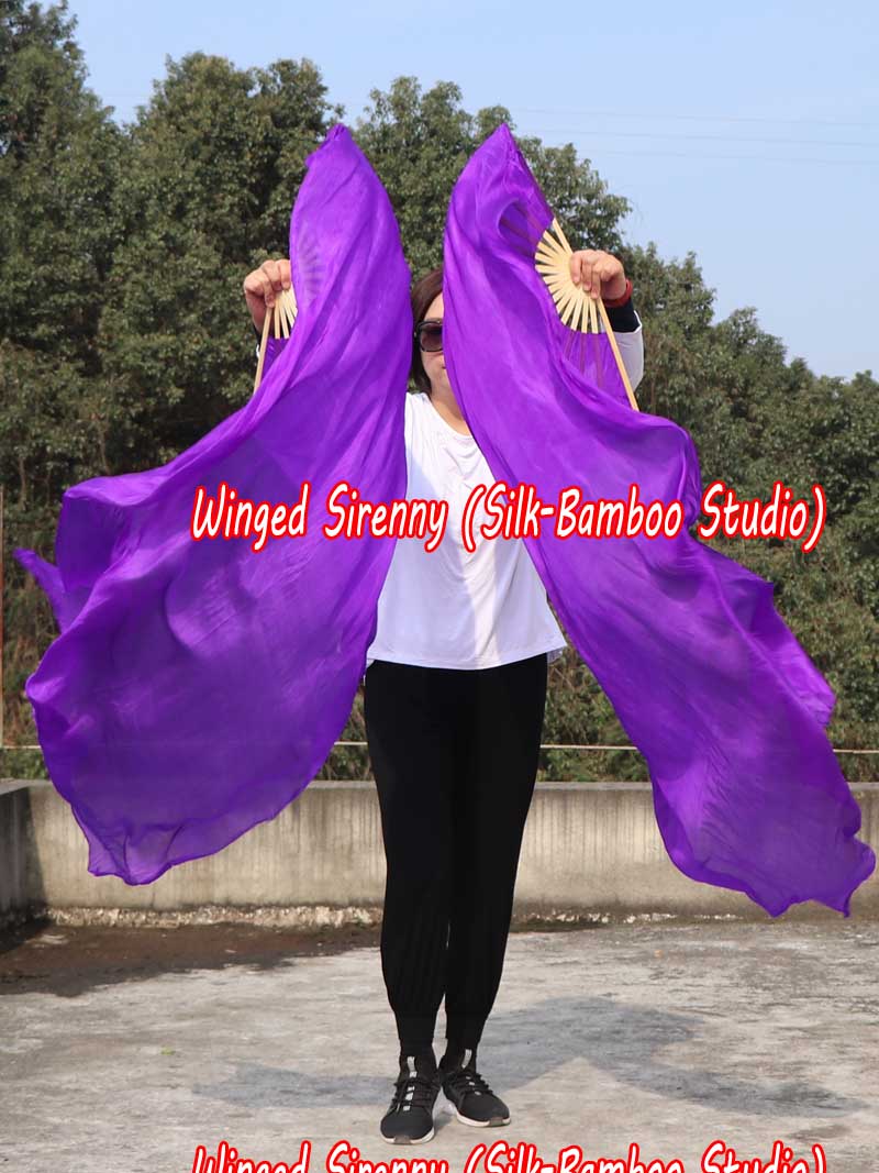 1 pair 1.5m (59") purple belly dance silk fan veil