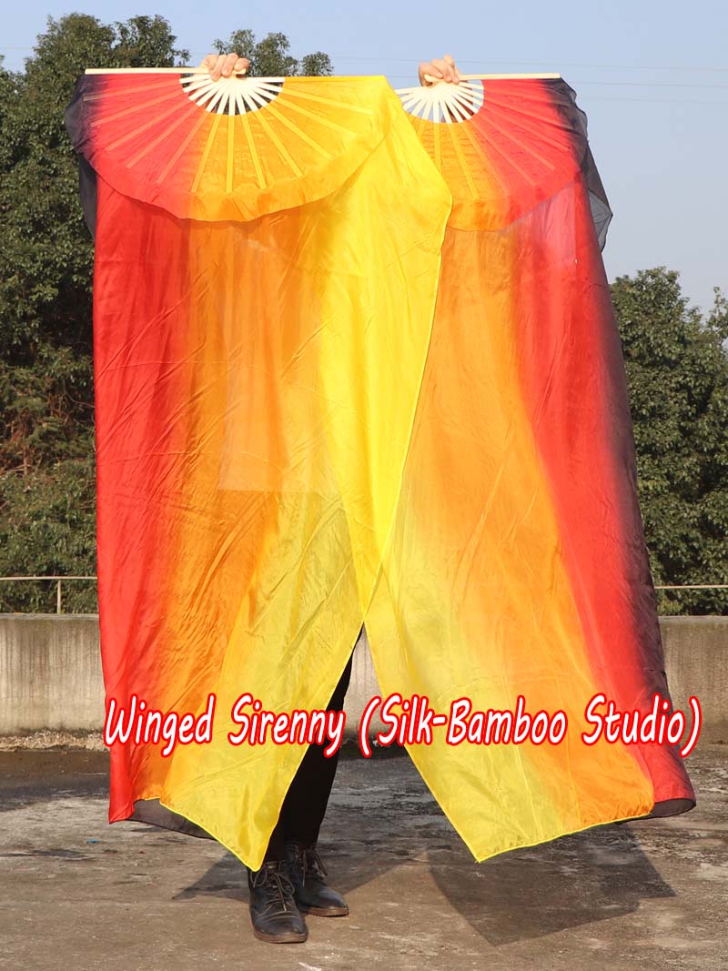 1 pair Illumination long stripes 3G belly dance silk fan veil