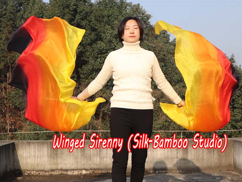 1 pair Illumination long stripes 3G belly dance silk fan veil