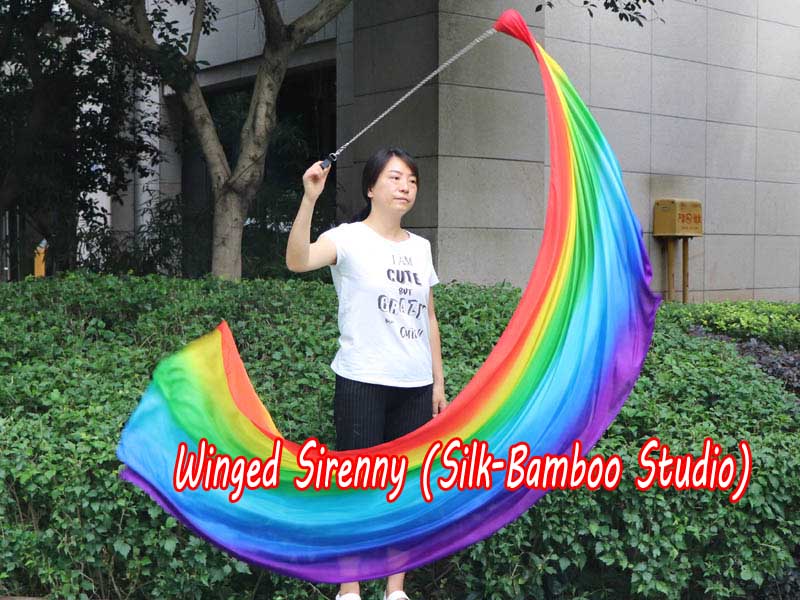 1 Piece long side Rainbow 2.3m (90") dance silk veil poi