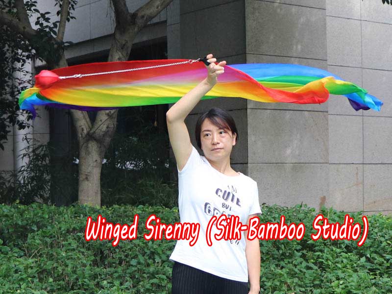 1 Piece long side Rainbow 2.3m (90") dance silk veil poi