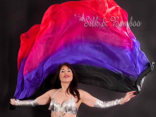 1 piece black-purple-pink-red 5 Mommes colorful belly dance silk veil 